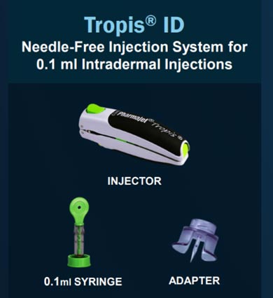 Tropis ID needle-free injection system for 0.1 ml intradermal injections